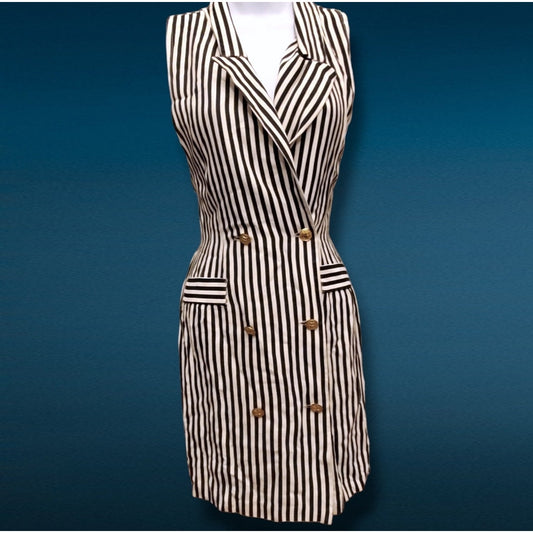 Vintage 80s/90s Women's Double Breasted Pin Striped Mini Dress Size 9